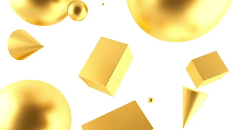 Animation primitives objects with golden materials on white background Stock Footage 270902394