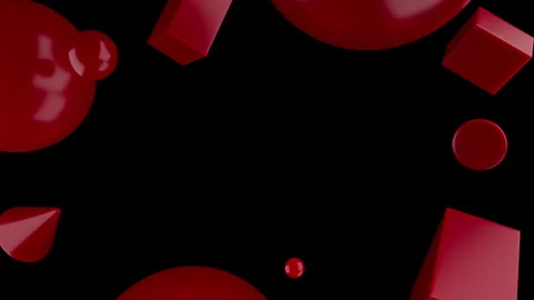 Animation of primitives objects with red reflective materials black background Stock Footage 272467057