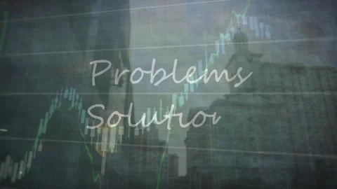 Animation of problems solutions text banner over financial data processing Stock Footage 329978578