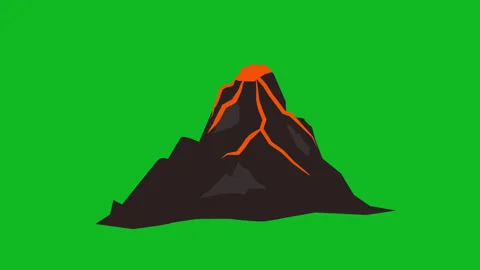 Animation process of cartoon volcano erupting isolated green background Stock Footage 319627813