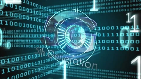 Animation of processing circle and binary code over navy background Stock Footage 329516198