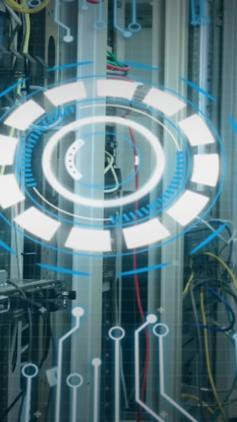 Animation of processing circle and data over caucasian woman checking servers Stock Footage 343738381