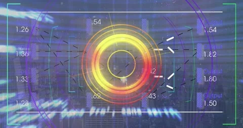 Animation of processing circle and financial data on digital screen with glitch Stock Footage 328934111