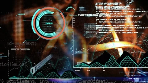 Animation of processing circle, graphs, dna and data processing on black Stock Footage 330115273