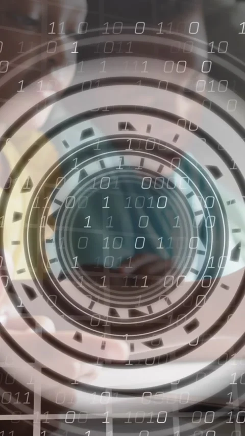 Animation of processing circle over binary code and pupils at school Stock-Footage 342805808