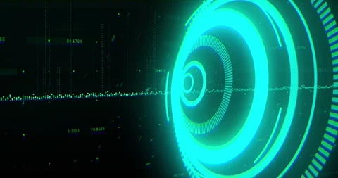 Animation of processing circle over black background with green graphs Stock Footage 330782669