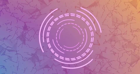 Animation of processing circle over connections on pink and orange background Stock Footage 200874877