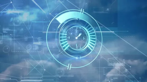 Animation of processing circle over data and connections over sky Stock Footage 329412554
