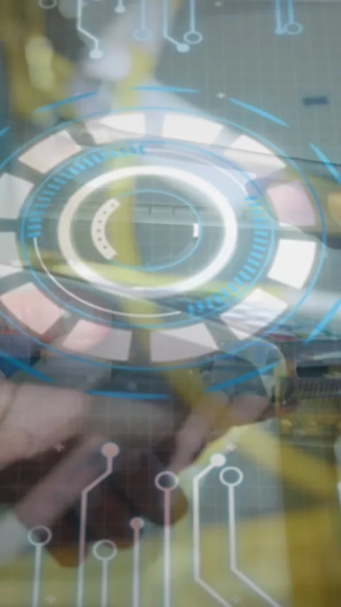 Animation of processing circle over hands of caucasian people using payment Stock Footage 322954929