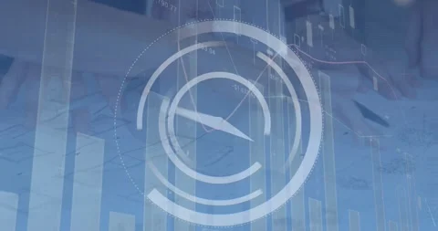 Animation of processing circles and binary code over hands of man using laptop Stock Footage 330586360