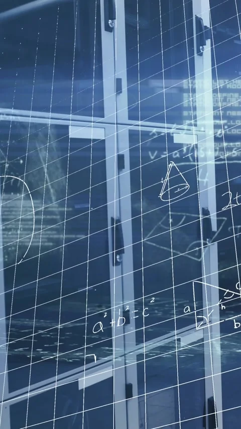 Animation of processing data and maths calculations over computer server room Stock Footage 344613770