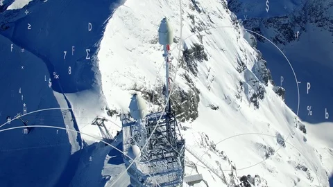 Animation of processing data flow from antenna in snowy mountain range Video stock 86855097