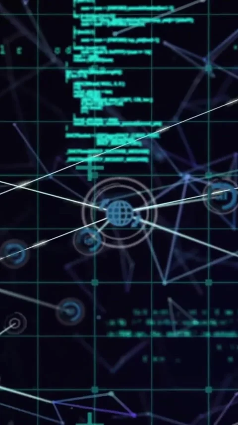 Animation of processing data over communication network on black background Stock Footage 342707771