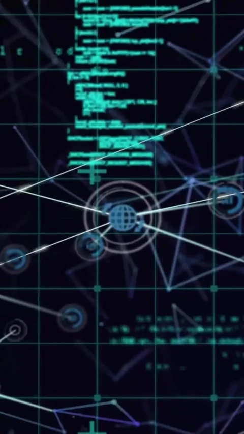 Animation of processing data over communication network on black background Stock Footage 342707773