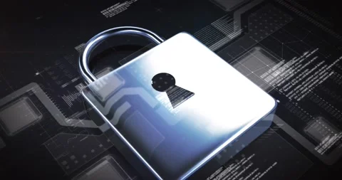 Animation of processor, data processing and online security padlock Video stock 161421181