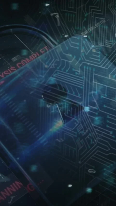 Animation of processor, numbers and online security padlock 스톡 동영상 343920038