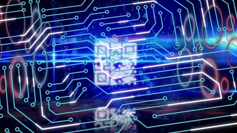 Animation of processor socket and qr code over dark background Stock Footage 329496740
