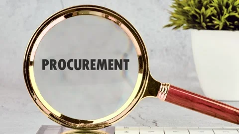 Animation of the PROCUREMENT concept text through a magnifying glass on a calcul Stock-Footage 311699557