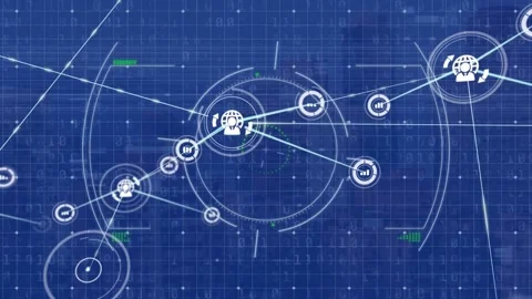 Animation of profile icon and graph network connecting with lines against circle Video stock 202333209