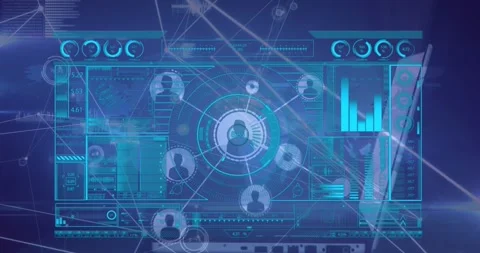 Animation of profile icon in circles connected with lines over hud interface Stock Footage 329770237