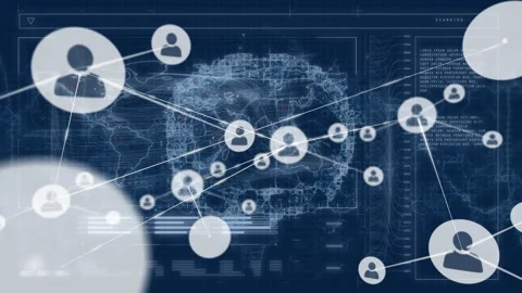 Animation of profile icon network connecting with lines against brain with world Stock Footage 316216989