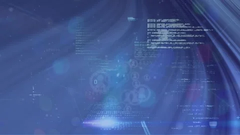 Animation of profile icons, binary codes and computer language over abstract 動画素材 249324412