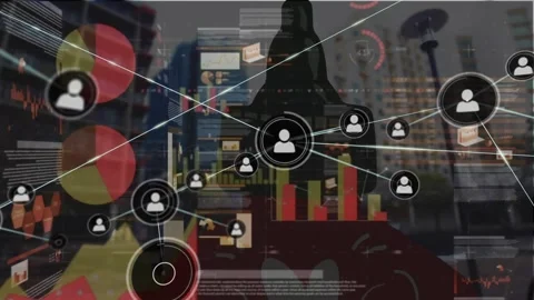 Animation of profile icons connected with lines, infographic interface, low Stock Footage 325965606