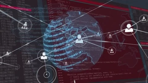 Animation of profile icons connected with lines and globe against map and Stock Footage 327899310