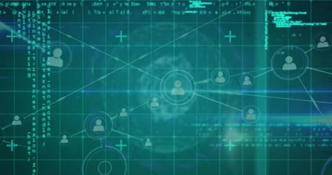 Animation of profile icons connected with lines, programming languages and globe Stock Footage 329169452