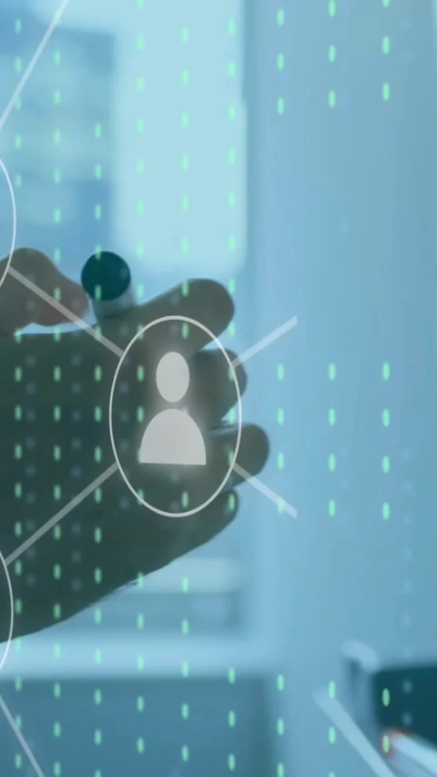 Animation of profile icons connected with lines, midsection of caucasian man Stock Footage 344766150