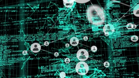 Animation of profile icons connecting dots with grids, data processing on Stock Footage 328518602