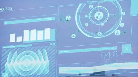 Animation of profile icons, map, numbers, graph, soundwave on digital screen Video stock 326412212