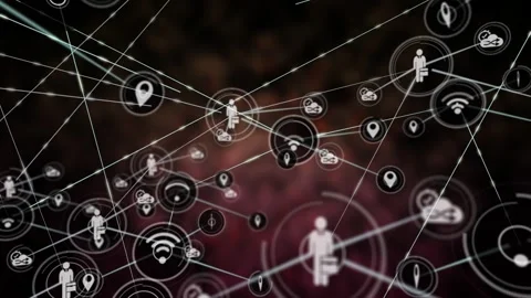 Animation of profile, map pin, cloud computing icons connecting dots on digital Stock Footage 330406979