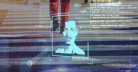 Animation of profile pictures and computer language, low section of caucasian Stock Footage 257102460