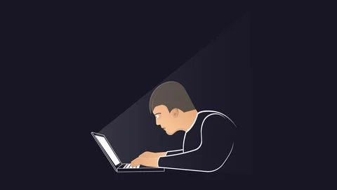 Animation programmer working at night at the computer. It technician. Cartoon Stock Footage 118528672