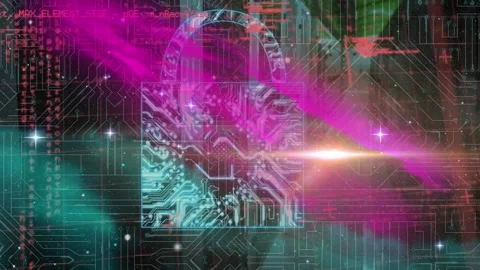 Animation of programming code, grid and light moving over graphical padlock and Stock Footage 326406817