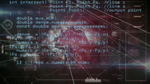 Animation of programming code overlaying digital world map with data connections Stock Footage 304806599