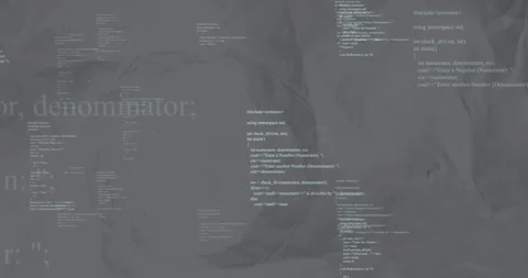 Animation of programming code snippets and text on abstract gray background Stock Footage 305058036