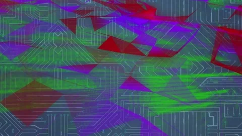 Animation of programming data and abstract red patterns moving over graphical Stock Footage 202331592