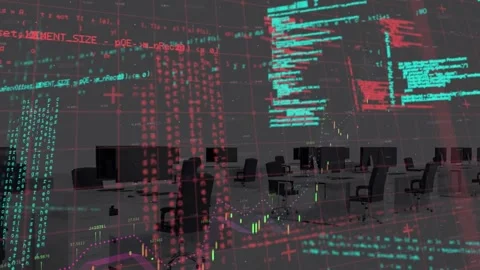 Animation of programming data with lines graphs moving against grid pattern Video stock 202331011