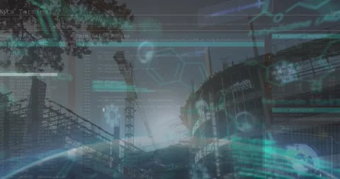 Animation of programming language, abstract patterns over globe against under Stock Footage 330474220