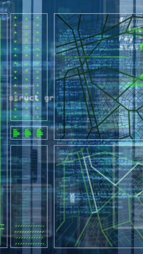 Animation of programming language and abstract pattern over server room Stock Footage 321991199