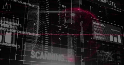 Animation of programming language and infographic interface over globe on black Stock Footage 327064432