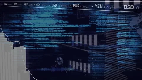 Animation of programming language and multiple graphs and currency signs and 스톡 동영상 327641973