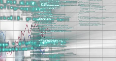 Animation of programming language and multiple graphs on grid pattern Stock Footage 330291855