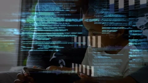 Animation of programming language, graphs, african america teacher teaching 스톡 동영상 329560485