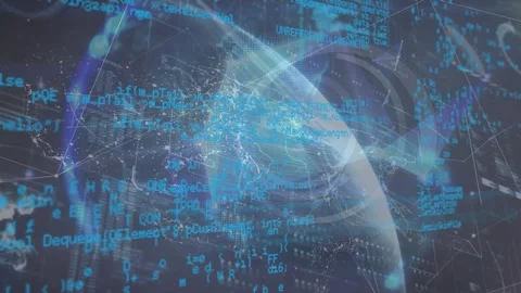 Animation of programming language over circles and hexagon tunnel on abstract Video stock 329166851