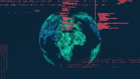 Animation of programming language over illuminated globe against black Stock Footage 327356306