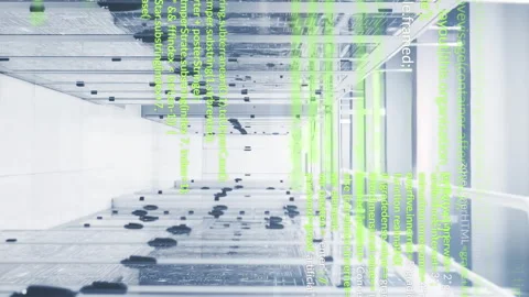Animation of programming languages and illuminated abstract lines moving on data Stock Footage 314614651