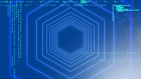 Animation of programming languages and multiple hexagons on blue background 動画素材 326095878